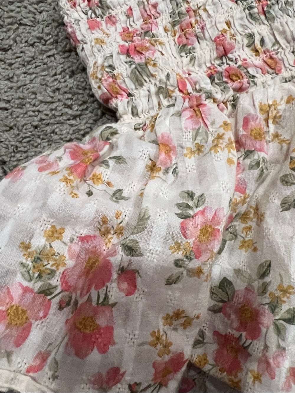 American Eagle Outfitters White Floral Print Smocked V-Neck Peplum Top M - Picture 4 of 7